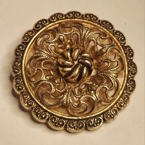 Vintage signed W Germany Gold tone scarf dress sweater clip filigree